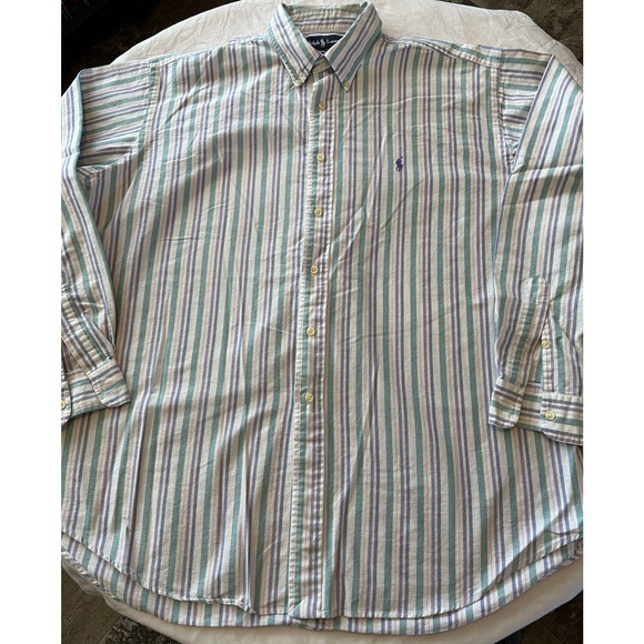 Ralph Lauren Classic Fit purple/blue/green Striped purple Pony Button XXL Shirt - Picture 2 of 10
